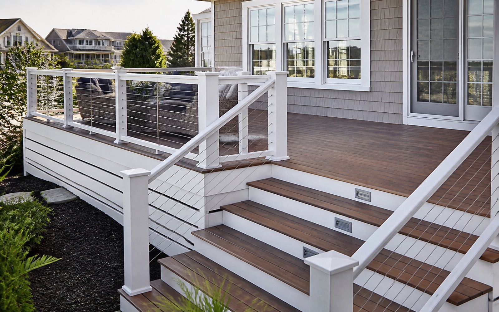 New deck with clean railings and durable outdoor surface