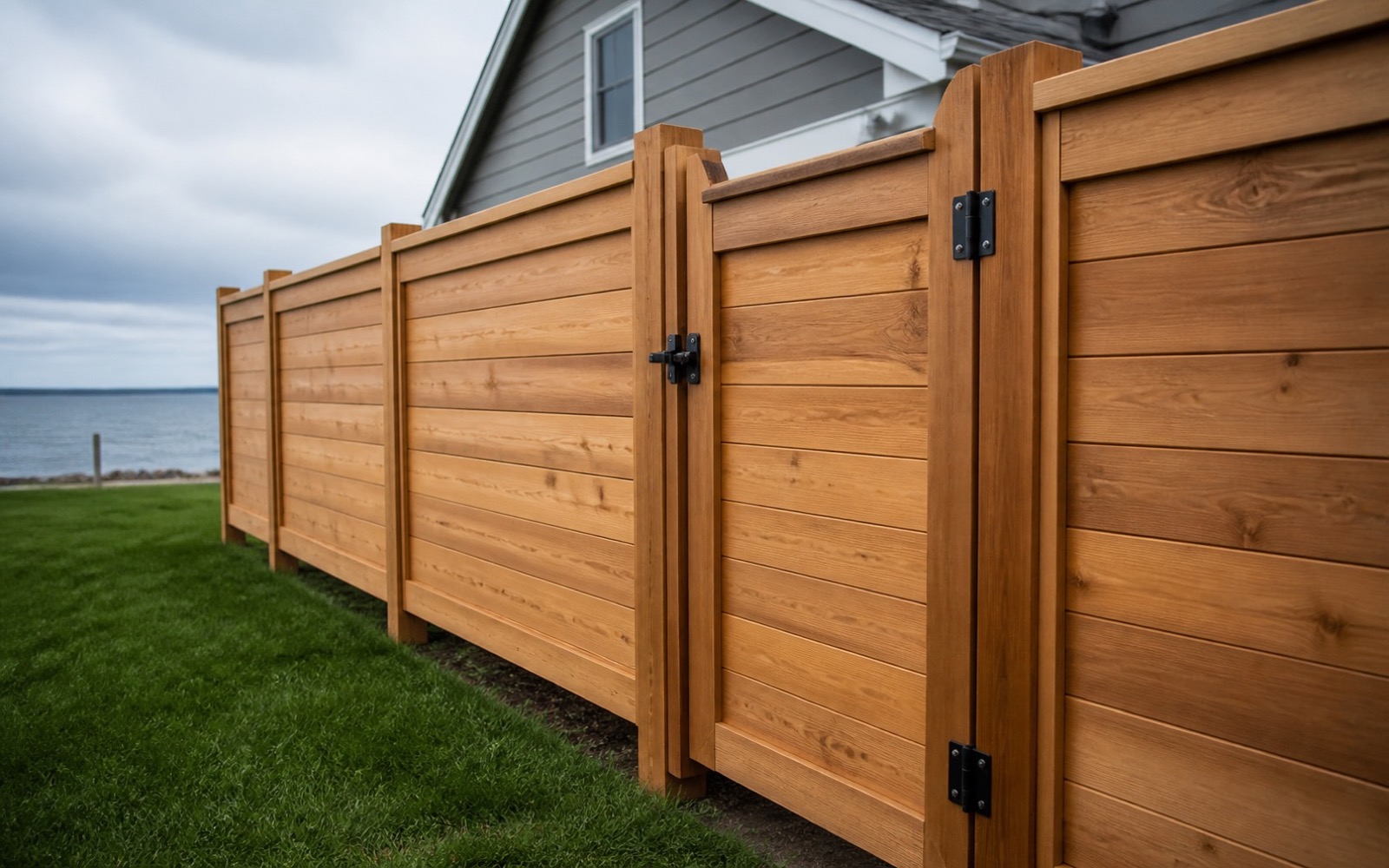 Straight residential fence with well-aligned gate and posts