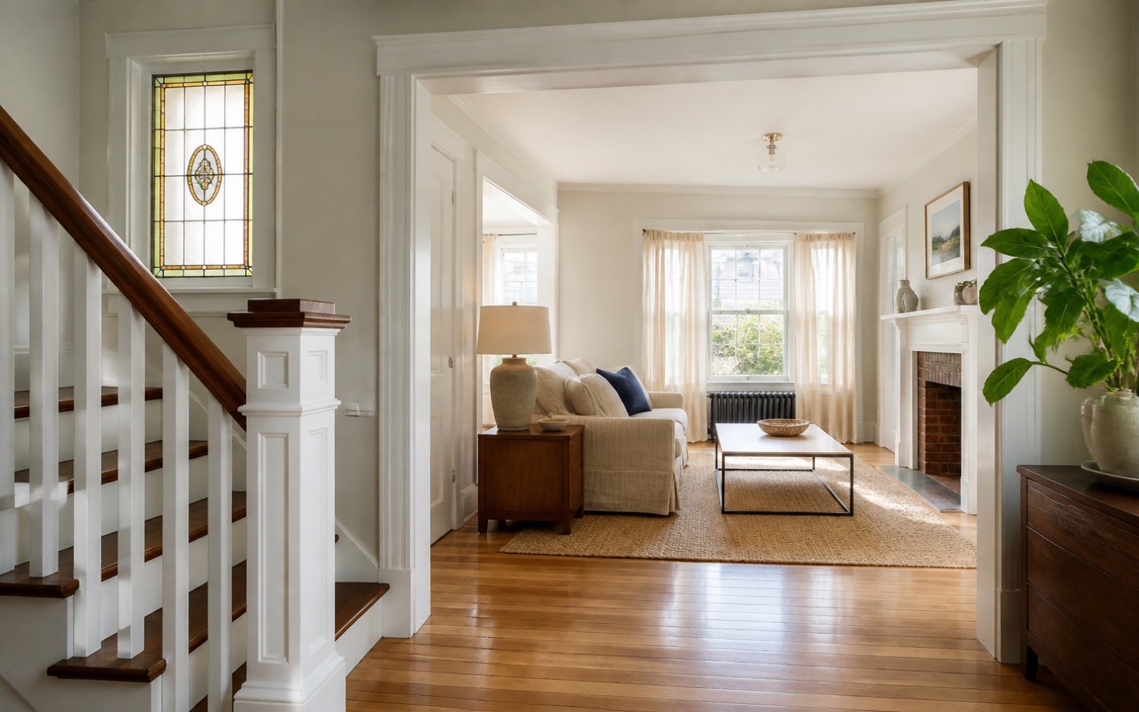 Bright renovated room with repaired walls and updated finishes