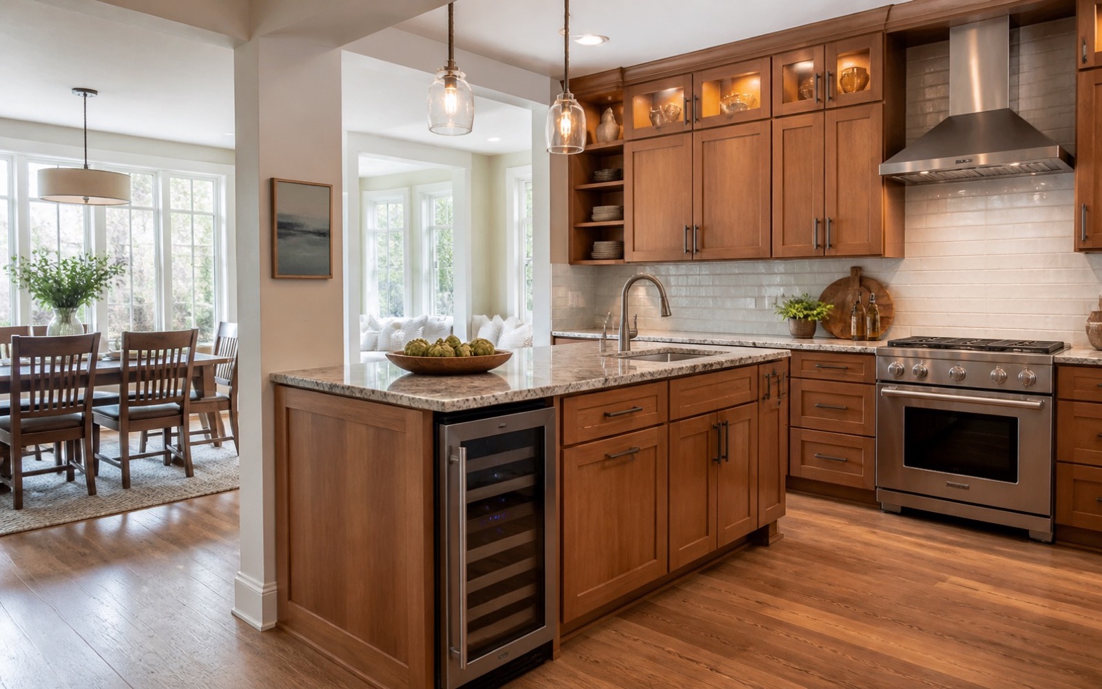 Bright kitchen renovation with durable counters and warm wood finishes